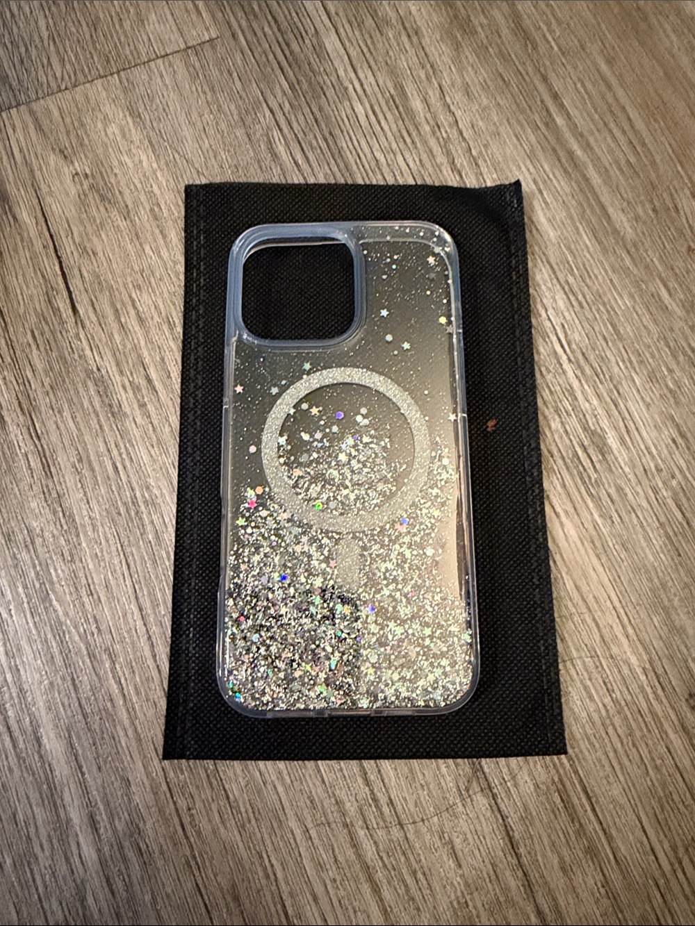 Clear Glitter iPhone Case with MagSafe Ring - Silver Sparkle